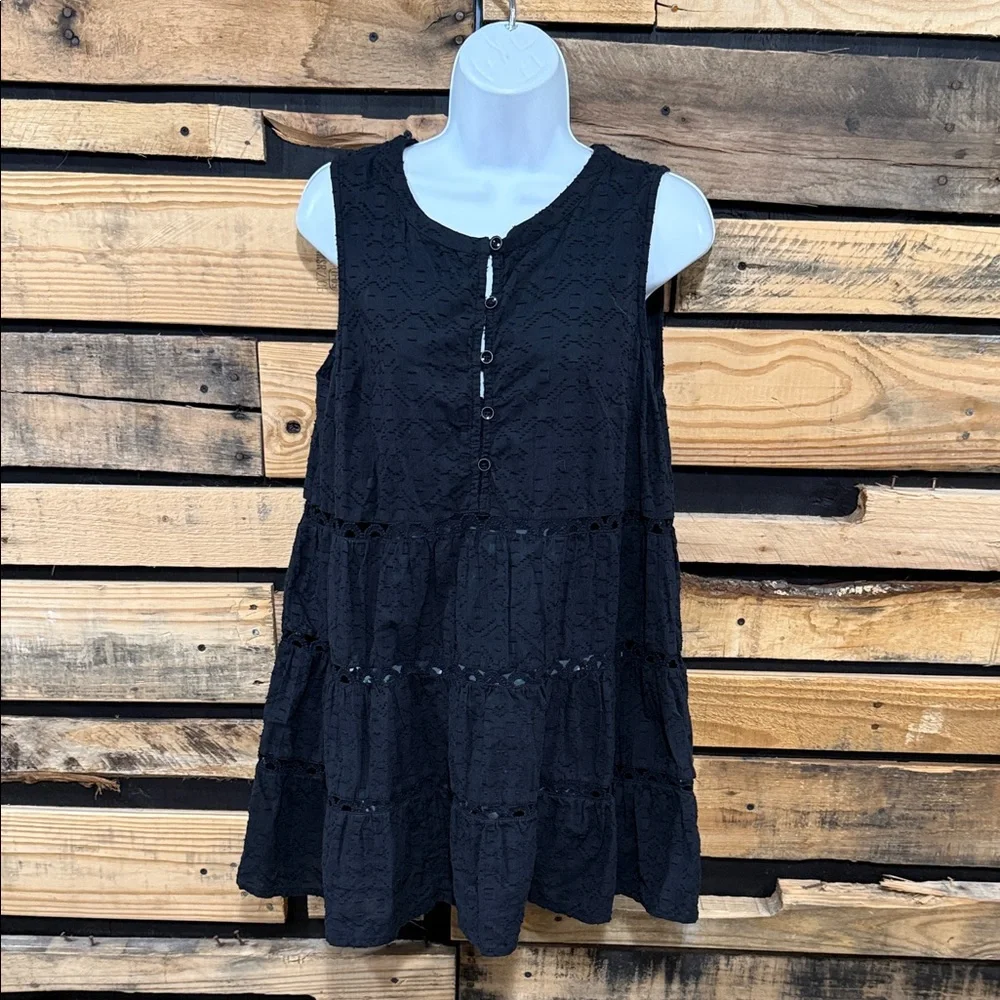 Anthropologie Jacquard Fabric‎ Cutout Lace Sleeveless Black Tunic Dress Medium